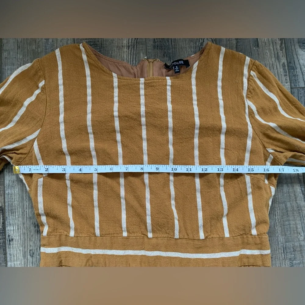 ✨SOLD✨Roolee Cotton Mustard Yellow/Striped 3/4 Sleeve Dress with Pockets Small - Picture 4 of 12